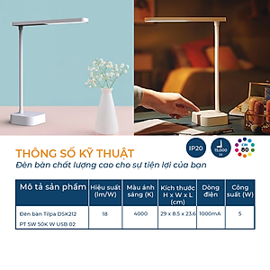 Đèn bàn Philips bảo vệ mắt DSK212 Tilpa PT 5W 4000K -  Điều chỉnh độ sáng, êm dịu cho đôi mắt khỏe đẹp