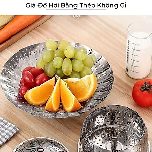 Khay hấp Xửng hấp Vỉ hấp inox kiêm khay đựng trái cây xòe có 3 chân gấp gọn tiện lợi