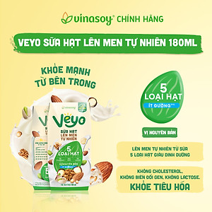 Thùng Sữa hạt Veyo lên men tự nhiên Vị Nguyên bản Ít đường (30hộp x 180ml)