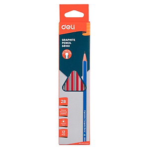Bút 2B kèm tẩy Deli - sọc neon nhiều màu - 12 cây/hộp - E37013 / E37014 / E37015 / E37016/ E37000/ E58103/ E10902