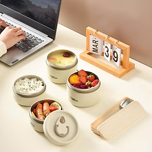 Hộp Cơm Giữ Nhiệt Văn Phòng Lunch Box 3-4 Tầng Kèm Muỗng Đũa Inox, Túi Đựng Cao Cấp, Dùng Được Trong Lò Vi Sóng - HÀNG CHÍNH HÃNG MINIIN