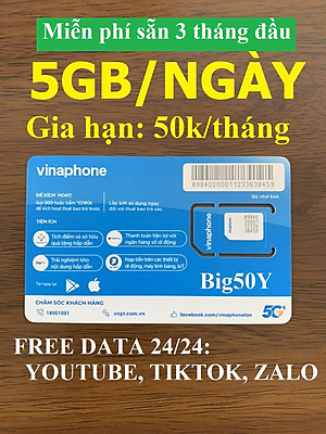 Sim 4G Vinaphone 5GB/NGÀY (Gia hạn 50k/tháng) FREE Toàn bộ Data xem Youtube, Tiktok với tốc độ cao, MAX băng thông, Max dung lượng - Dùng Toàn Quốc - hàng chính hãng