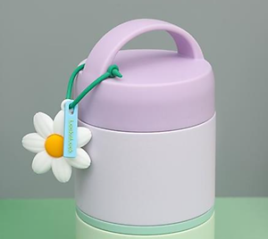 Bộ 2 hộp cơm giữ nhiệt LocknLock New Tower Vacuum Lunch Box LHC8055VOL thép không gỉ 304 kèm muỗng và họa tiết trang trí