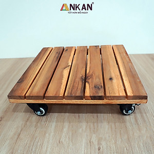 Đế Đôn Chậu Cây Có Bánh Xe Cao Cấp ANKAN Hình Vuông Màu Vàng 35x35 Cm Tải trọng 150 Kg Gỗ Tràm Bông