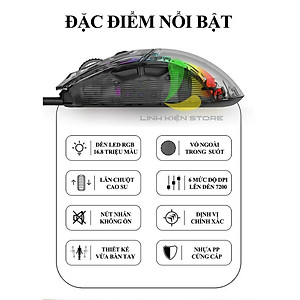 Chuột chơi game có dây XUNFOX XYH10 - Chuột gaming thiết kế trong suốt với đèn led RGB độc đáo - Hàng nhập khẩu