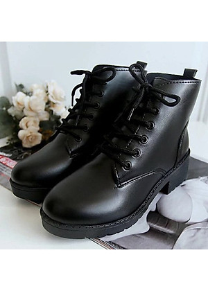 Giày boots da nữ thời trang 5p buộc dây cao cấp BT2