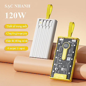 Sạc Dự Phòng trong suốt 30000mAh - sạc siêu nhanh, tích hợp 4 cáp, 2 cổng usb, sạc cùng lúc nhiều điện thoại - Hàng chính hãng