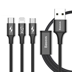 Cáp sạc nhanh 3A Baseus Rapid kết nối 3 đầu Type-C /Micro/ iPhone dây siêu bền cho Smartphone ( 3 màu ) - Hàng chính hãng