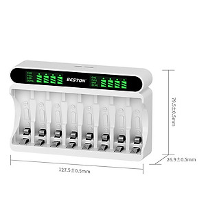 Bộ Sạc pin AA AAA Beston C9024L 8 khe, mẫu mới 2022 sạc nhanh, tự ngắt khi đầy, đèn LED báo thông minh