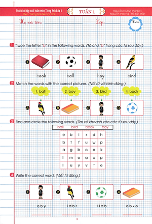 Combo Phiếu Bài Tập Cuối Tuần Môn Toán - Tiếng Việt - Tiếng Anh Lớp 1 (Theo Chương Trình Tiểu Học Mới - bc)