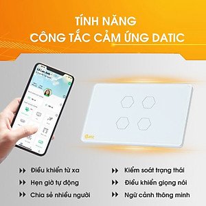 Công tắc thông minh HUNONIC DATIC 4 nút màu trắng - Điều khiển từ xa bằng điện thoại - Công nghệ 4.0