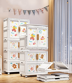 Tủ Nhựa Gấp Gọn Hoạt Hình Có Ngăn Treo Quần Áo Nubie, Hộp Gấp Đựng Đồ Thông Minh, Tháo Lắp Dễ Dàng, Có Thể Tách Tầng