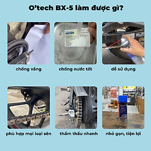 Chai xịt dưỡng sên, bôi trơn xích xe máy chống văng, chống rỉ sét BX5 (450 ml) Chain Lube - Hàng Chính Hãng O'Tech