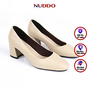 Giày cao gót nữ công sở cao cấp NUDDO mũi tròn da mềm gót vuông cao 5 phân_NU208