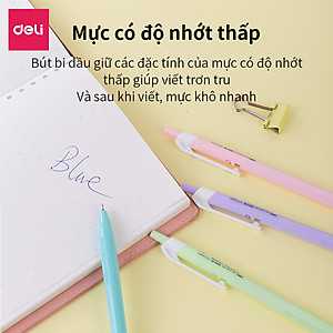 Bút Bi Xanh Ngòi 0.7 Đầu Bấm Deli - Vỏ Nhựa Màu Sắc Xinh Xắn Cute Macaron Pastel Viết Siêu Mượt - Phù Hợp Văn Phòng Học Sinh Ghi Chép Sổ Tay - EQ03330