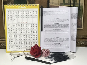 Bộ Luyện Viết Chữ Hán Thần Tốc Tập 1 + 2 (Tiếng Trung giản thể có bính âm Pinyin, kèm 30 ruột bút mực tự bay màu, 1 bỏ bút, 1 tỳ tay cao su, giải nghĩa kèm DVD tài liệu)