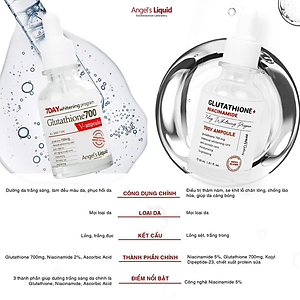 Tinh Chất Truyền Trắng Angel's Liquid Glutathione + Niacinamide 700 V-Ampoule 30ml