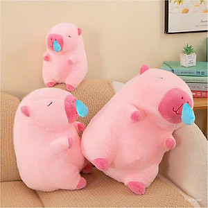 Thú nhồi bông capybara hồng chảy nước mũi đáng yêu - Size từ 35cm đến 45cm - Móc khoá gấu bông Capybara.