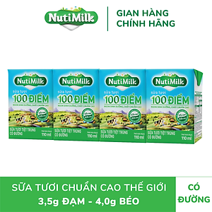 Thùng 48 Hộp NutiMilk Sữa tươi 100 điểm - Sữa tươi tiệt trùng Có đường 110ml TU.STCD110TI NUTIFOOD