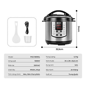 Nồi áp suất điện đa năng Elmich 6L PCE 1809OL - Hàng Chính Hãng