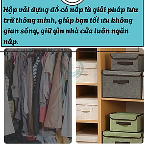 Bộ 2 Hộp vải đựng đồ có nắp tiện lợi- Thùng vải gấp gọn lưu trữ đa năng- Hộp vải đựng quần áo- Thùng chứa đồ gia đình bằng vải canvas- Hộp đựng đồ nội thất gọn gang- Hộp đựng đồ chơi/trang phục có tay cầm