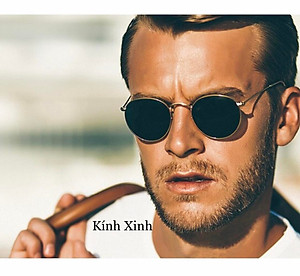 Kính râm Nam Nữ Mắt Tròn Nhỏ Tròng Thủy Tinh Chống Nắng UV 400 Phong Cách Cổ Điển + Tặng Kèm Phụ Kiện Cao Cấp