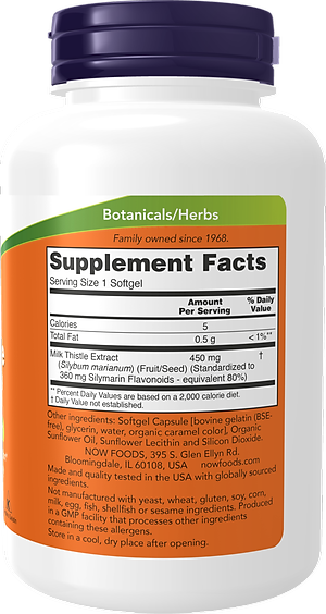 Viên Uống NOW FOODS Extra Strength Silymarin 450mg Giải Độc Gan, Tăng Cường Chức Năng Gan, Thận
