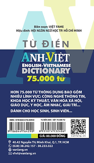 Từ Điển Anh Việt 75000 Từ - Vanlangbooks -Tái Bản