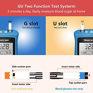 Máy Đo Đường Huyết Và Axit Uric Sinocare Safe AQ UG 2 Trong 1 Kèm 50 Que Đường, 50 Que Gout Và 100 Kim