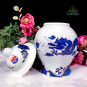 Combo lọ hoa hũ muối và hồ lô thờ cúng sứ Bát tràng men lam 