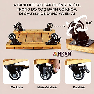 Đế Đôn Chậu Cây Có Bánh Xe Cao Cấp ANKAN Hình Vuông Màu Vàng 35x35 Cm Tải trọng 120 Kg Gỗ Tràm Bông