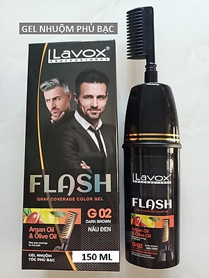 (Màu Nâu Đen) Gel Lược Nhuộm Phủ Bạc LAVOX - Dầu Gội Phủ Bạc Thảo Dược Thiên Nhiên LAVOX FLASH GRAY COVERAGE COLOR GEL G02 DARK BROWN