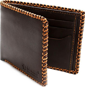 Ví nam da bò Huy Hoàng đan viền màu nâu HT2136