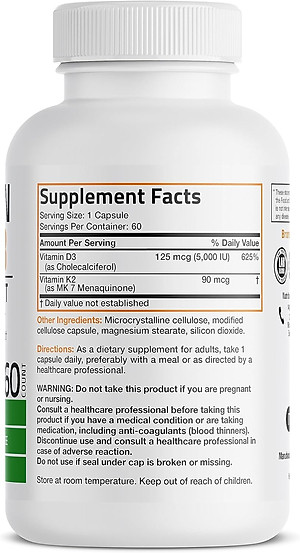 Vitamin K2 D3 - MK7 Bronson 250 Viên Hỗ trợ Giúp Xương Chắc Khỏe, Tăng Hóc Môn, Phát Triển Cơ
