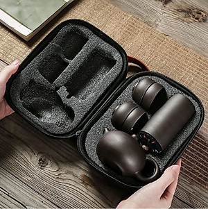 Bộ Bình Trà Tử Sa Mini Có Túi Đựng Đi Du Lịch Tiện Lợi Thích Hợp 2 - 4 Người Dùng Gồm 1 Ấm Trà, 4 Tách, 1 Bình Đựng Trà