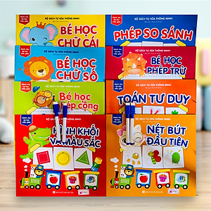 Sách- Combo 4 Cuốn sách Tự xoá Thông minh: Phép trừ+ So sánh+ Toán+ Nét bút (Tặng kèm bút)