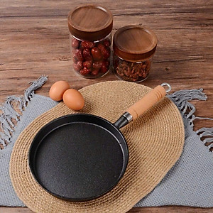 Chảo Gang Đáy Phẳng Cán Gỗ Chống Dính 21cm, 26cm – Chảo Nấu Ăn Chất Lượng Cao, Tiện Dụng - HÀNG CHÍNH HÃNG MINIIN