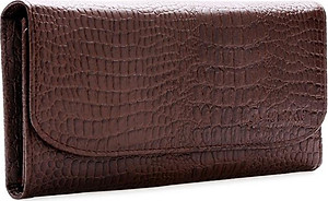 Ví nữ da bò vân cá sấu Huy Hoàng bấm nút màu nâu HT3110