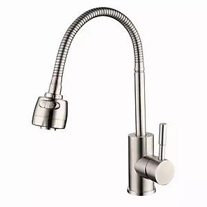 Vòi rửa chén nóng lạnh inox SUS 304 Cao Cấp _ Vòi Rửa Chén Bát Nóng Lạnh Cần Bẻ Lò Xò Sử Dụng cho 2 Hộc Chậu_Vòi chén nóng lạnh inox nguyên khối - hàng đẹp- Trắng vàng