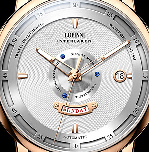 Đồng hồ nam chính hãng LOBINNI LB18071G-D1 hàng mới fullbox ,kính sapphire,chống xước,chống nước 50m,Bh 24 tháng,máy cơ (automatic),mặt trắng dây da nâu xịn