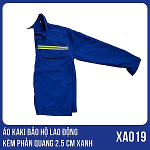 Áo kaki bảo hộ lao động kèm phản quang 2.5 CM màu xanh - XA0019