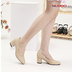 Giày cao gót nữ công sở cao cấp NUDDO mũi tròn da mềm gót vuông cao 5 phân_NU208