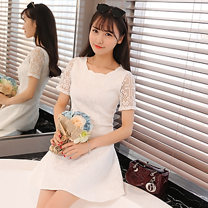 Đầm Ren Tay Ngắn Cổ Gợn Sóng DN089 MayHomes Kiểu Dáng Xinh, Gợi Cảm, Vải Bền Đẹp, Đường May Khéo Léo