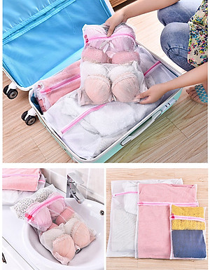 Túi Giặt Áo Ngực Quần Lót Lưới Khoá Kéo Cố Định 15CM Phân Loại Chống Rối Quần Áo Có Lỗ Treo