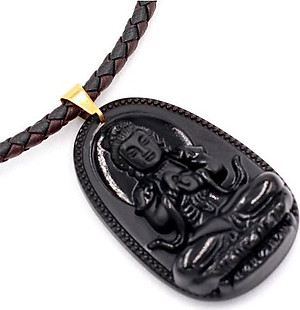 [Tuổi Mùi, Thân] Dây Chuyền Mặt Phật Đại Nhật Như Lai Thạch Anh Đen 5cm + Dây Da - Mặt Size Lớn - Tặng Kèm Móc Inox - May Mắn - Bình An