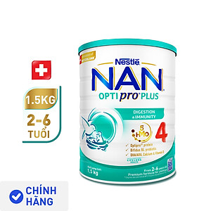 Bộ 2 lon Sữa bột NAN OPTIPRO PLUS 4 Nestle Bé 2-6 tuổi 1500g/lon Giúp tiêu hóa tốt