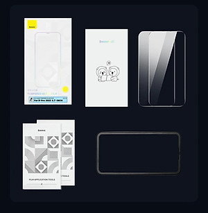 Kính cường lực siêu bền Baseus All-glass Tempered Glass Film 0.3mm Cho iPhone 14/13 Series (2 miếng/hộp) - Hàng chính hãng