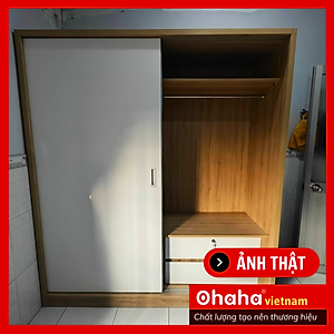[Kèm Ảnh Thực Tế - Miễn phí vận chuyển & Lắp đặt] TỦ QUẦN ÁO GỖ CÔNG NGHIỆP 2 CÁNH LÙA KIỂU VINTAGE OHAHA - VI001
