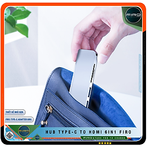 Hub Type-C To HDMI FIRO 6in1 Chuẩn HDTV - Hub Chuyển Đổi Type-C Chia 6 Cổng - 1 Cổng HDMI/HDTV 4K, 2 Cổng USB 3.0, 2 Khe Đọc Thẻ TF Và SD, 1 Cổng Sạc Nhanh Type C PD - Kết Nối Tốc Độ Cao - Dùng Cho Smartphone/Laptop/PC/Tivi/Playstation – Hàng Chính Hãng