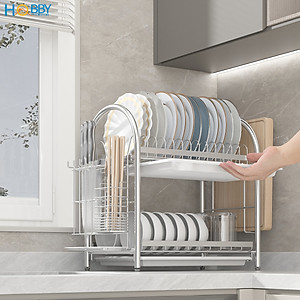 Kệ chén đa năng 2 tầng inox 304 có khay nhựa Hobby home decor KC2K